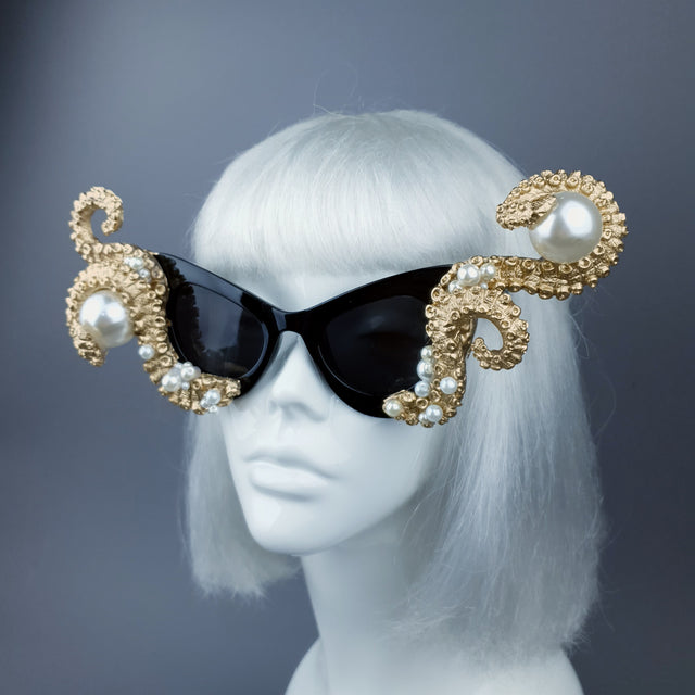 "Ursula" Gold & Pearl Octopus Kraken Tentacle Sunglasses