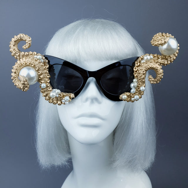 "Ursula" Gold & Pearl Octopus Kraken Tentacle Sunglasses