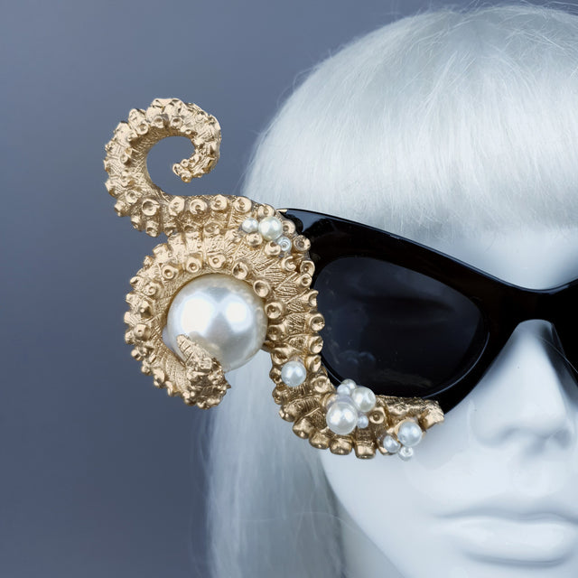 "Ursula" Gold & Pearl Octopus Kraken Tentacle Sunglasses