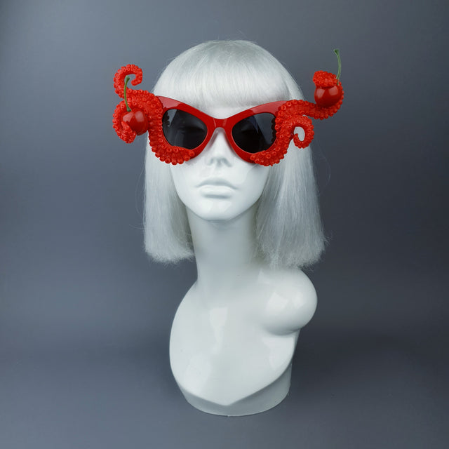 "Ursula" Red Octopus Kraken Tentacle & Cherry Sunglasses