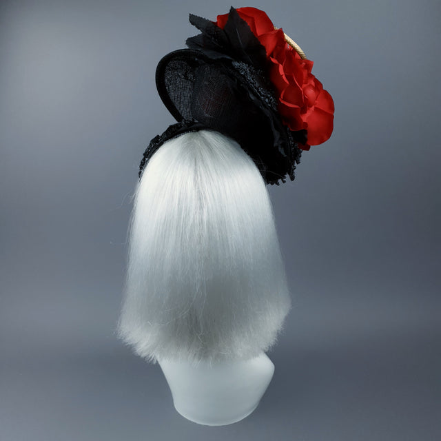 "Serpent" Red Rose, Gold Snake & Black Filigree Fascinator Hat