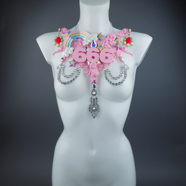 "La Sorcellerie" Pastel Pink Rainbow & Filigree 666 Neckpiece