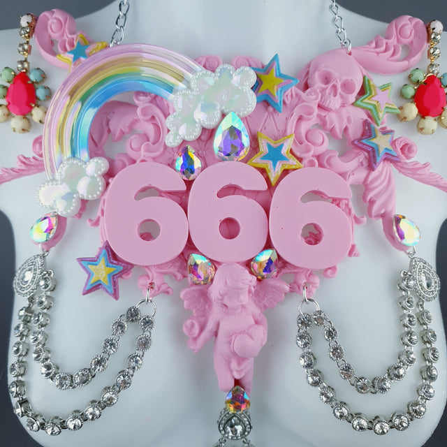 "La Sorcellerie" Pastel Pink Rainbow & Filigree 666 Neckpiece