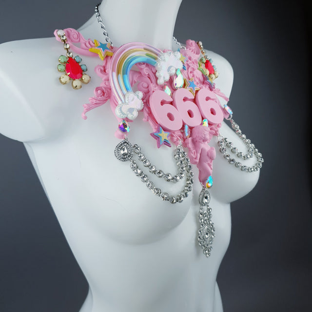 "La Sorcellerie" Pastel Pink Rainbow & Filigree 666 Neckpiece