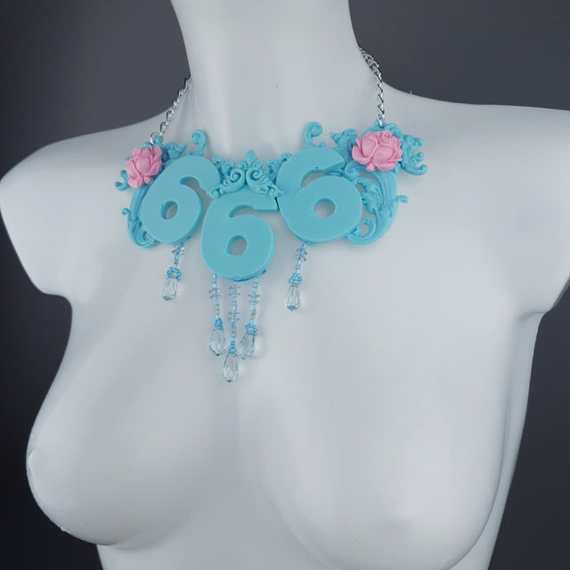"Omen" Pastel Blue & Pink 666 Filigree & Beading Neckpiece