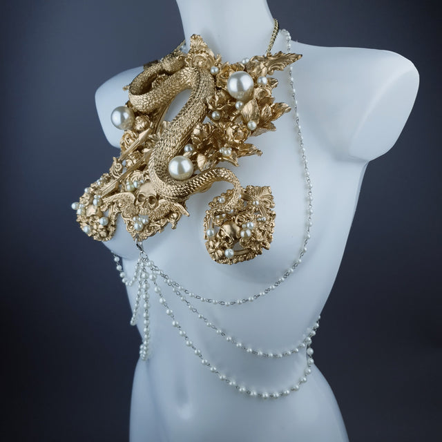 "Manasa" Gold Snake, Rose & Pearl Harness Body Jewellery & Pasties.