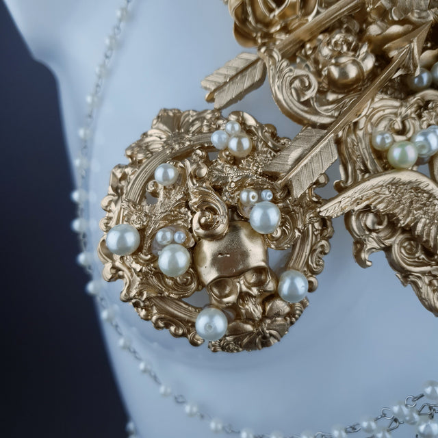 "Manasa" Gold Snake, Rose & Pearl Harness Body Jewellery & Pasties.