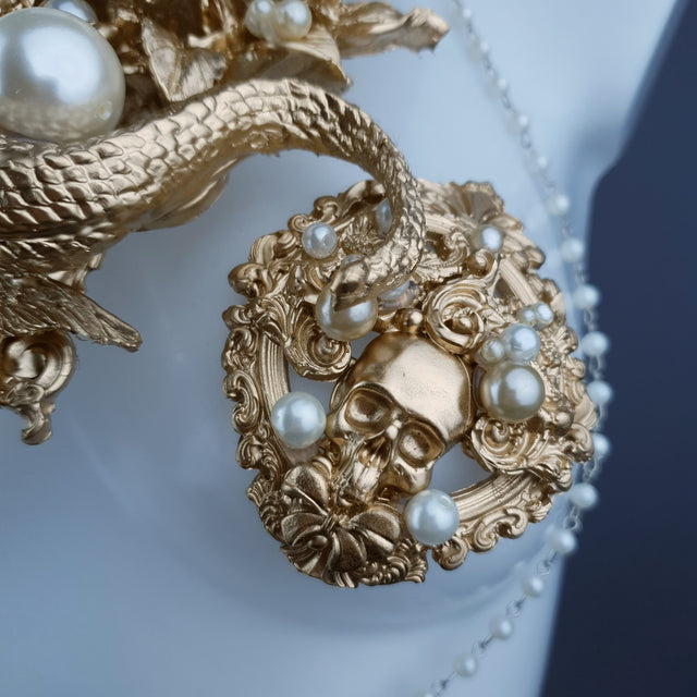 "Manasa" Gold Snake, Rose & Pearl Harness Body Jewellery & Pasties.