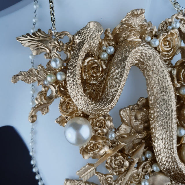 "Manasa" Gold Snake, Rose & Pearl Harness Body Jewellery & Pasties.