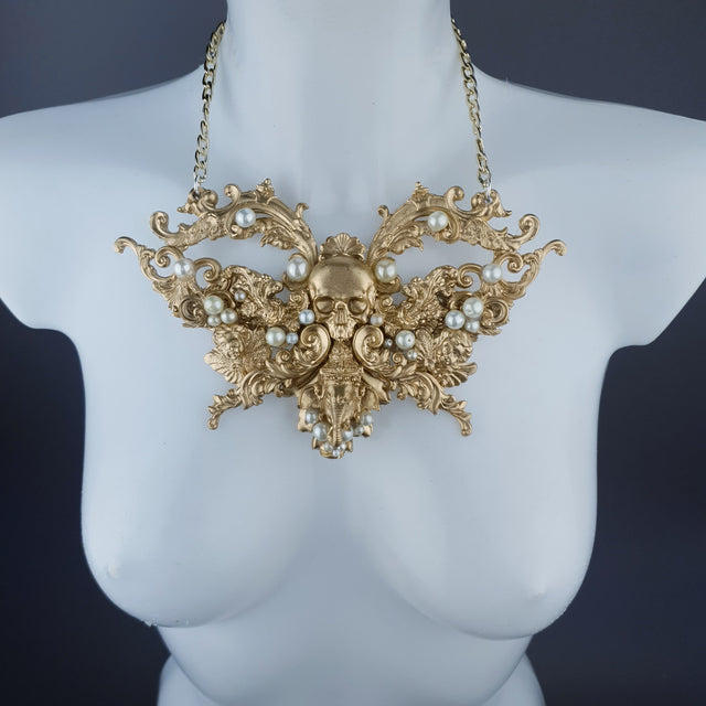 "Gulika" Gold & Pearl Skull Ganesh Filigree Necklace