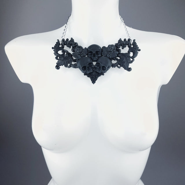 "Trinity" Black Skulls & Filigree Necklace