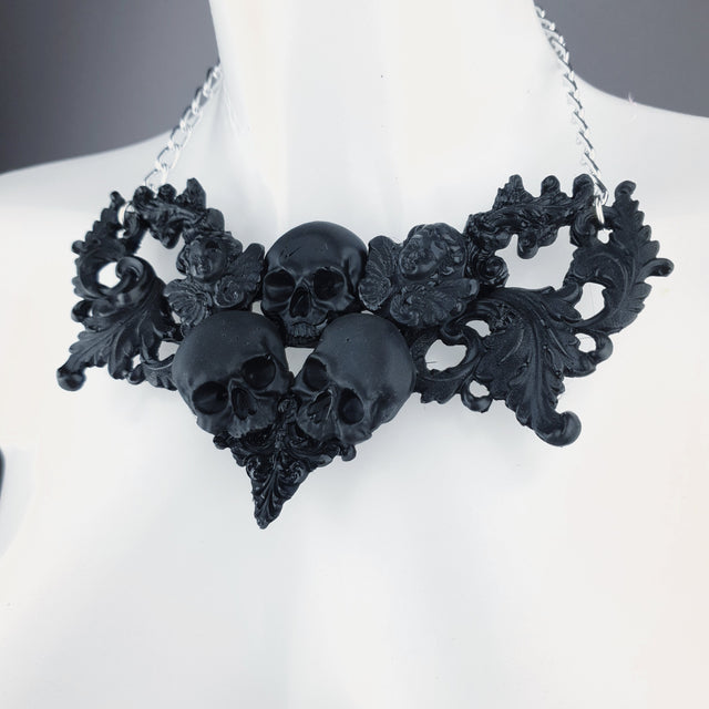 "Trinity" Black Skulls & Filigree Necklace