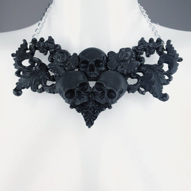 "Trinity" Black Skulls & Filigree Necklace