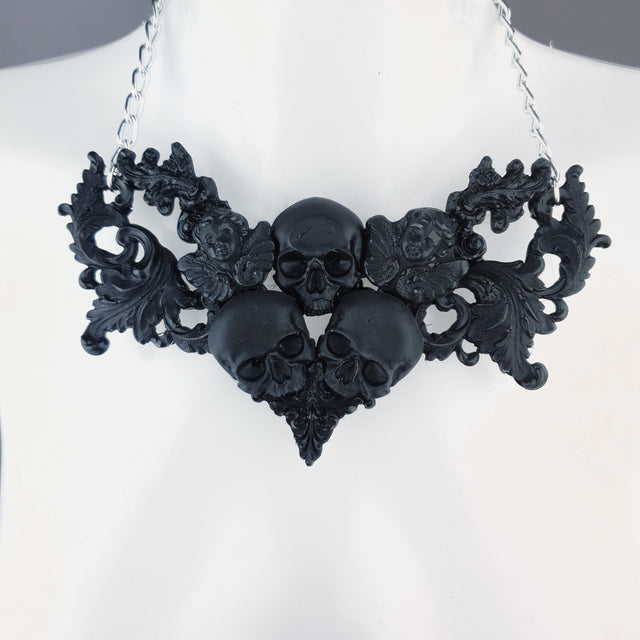"Trinity" Black Skulls & Filigree Necklace