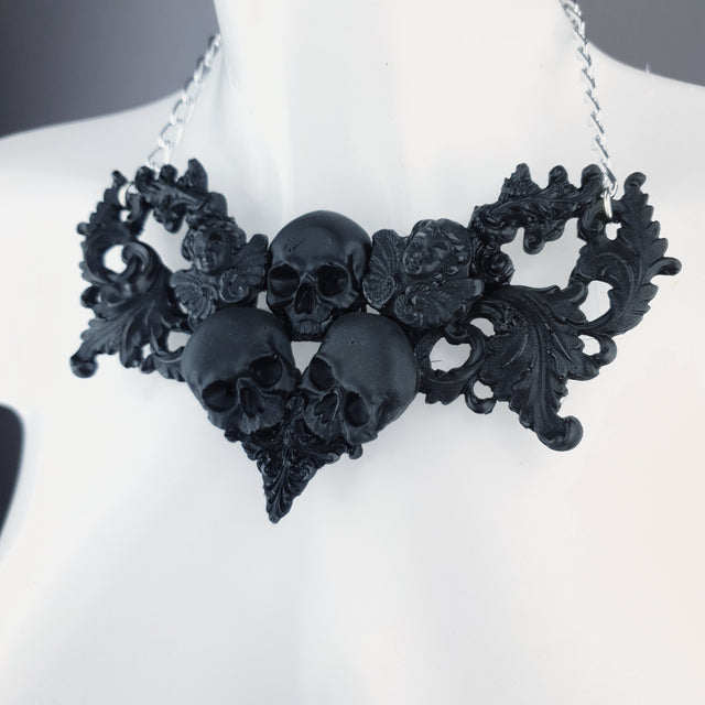 "Trinity" Black Skulls & Filigree Necklace