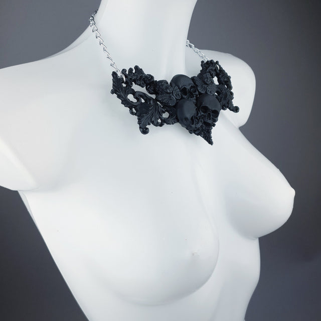 "Trinity" Black Skulls & Filigree Necklace