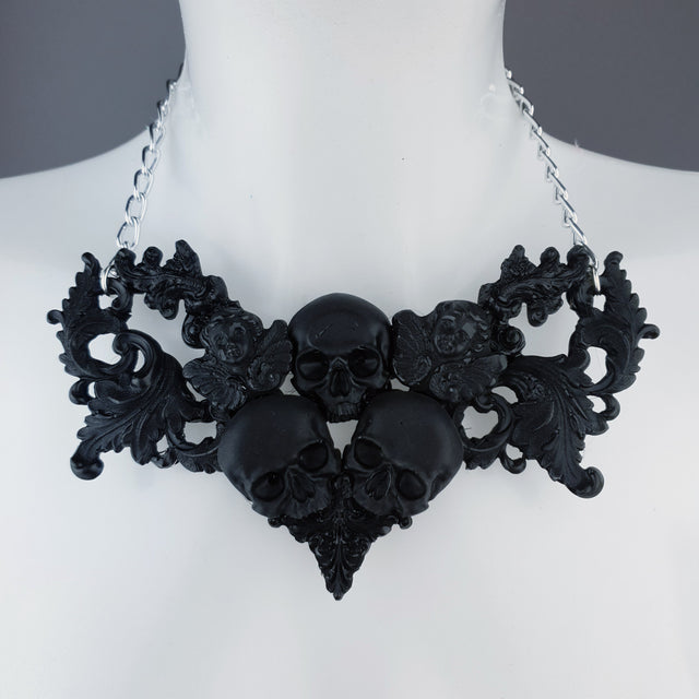"Trinity" Black Skulls & Filigree Necklace