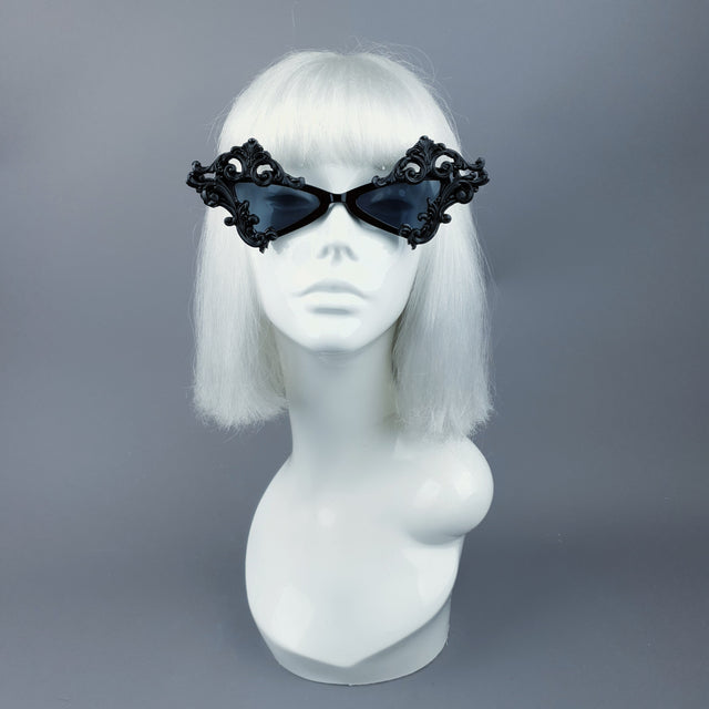"Maira" Black Filigree Diamond Shaped Sunglasses