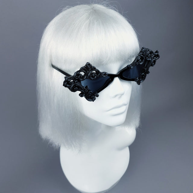 "Maira" Black Filigree Diamond Shaped Sunglasses