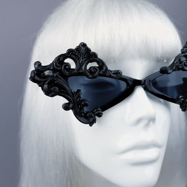 "Maira" Black Filigree Diamond Shaped Sunglasses