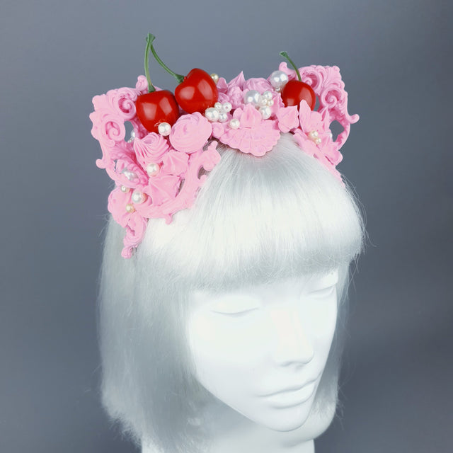 "Manĝi" Pink Filigree & Cherry Cat Ear Headpiece