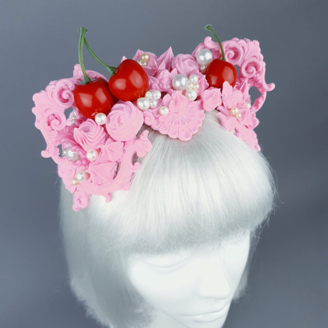 "Manĝi" Pink Filigree & Cherry Cat Ear Headpiece