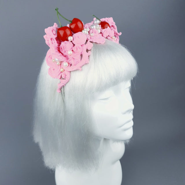 "Manĝi" Pink Filigree & Cherry Cat Ear Headpiece