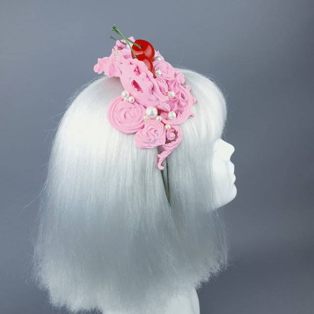 "Manĝi" Pink Filigree & Cherry Cat Ear Headpiece