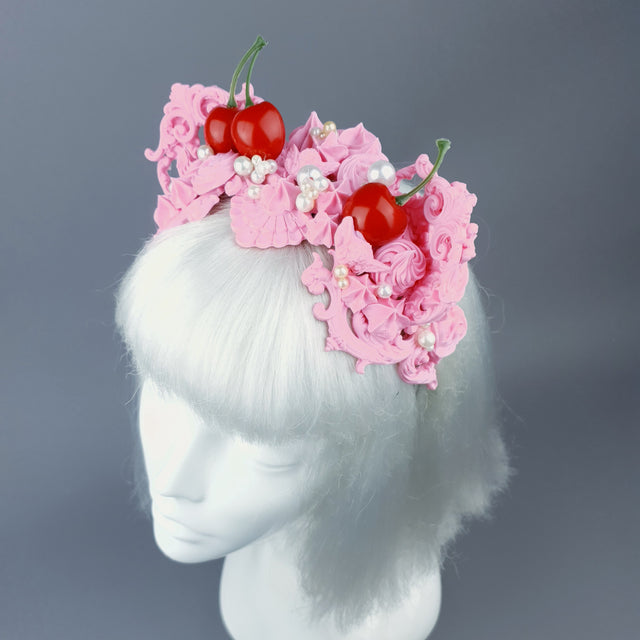 "Manĝi" Pink Filigree & Cherry Cat Ear Headpiece