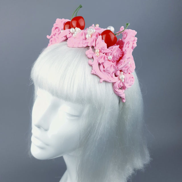 "Manĝi" Pink Filigree & Cherry Cat Ear Headpiece