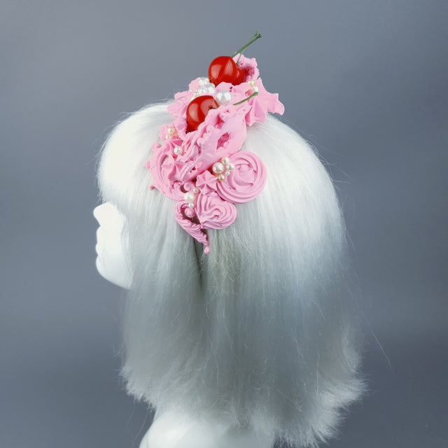 "Manĝi" Pink Filigree & Cherry Cat Ear Headpiece