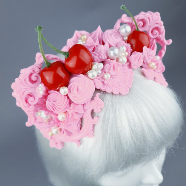 "Manĝi" Pink Filigree & Cherry Cat Ear Headpiece