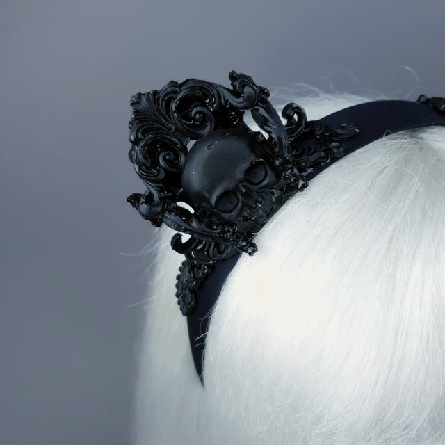 "Oishi" Black Filigree & Skull Cat Ear Headband