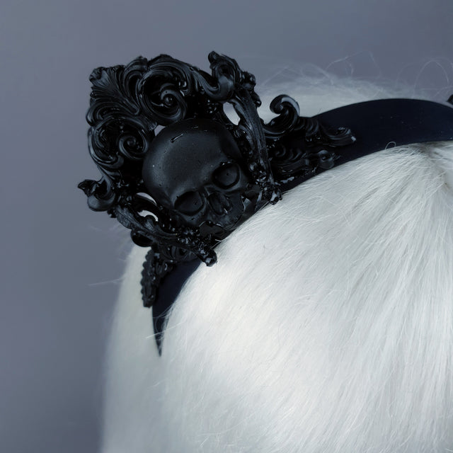 "Oishi" Black Filigree & Skull Cat Ear Headband