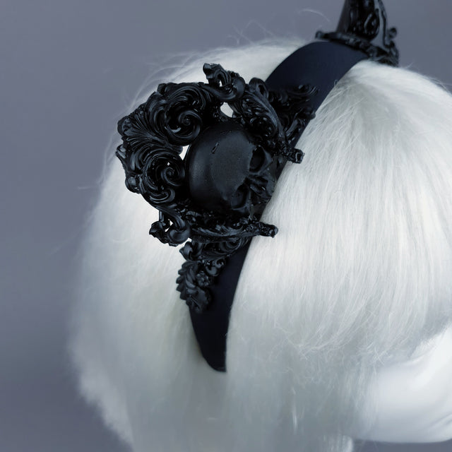 "Oishi" Black Filigree & Skull Cat Ear Headband