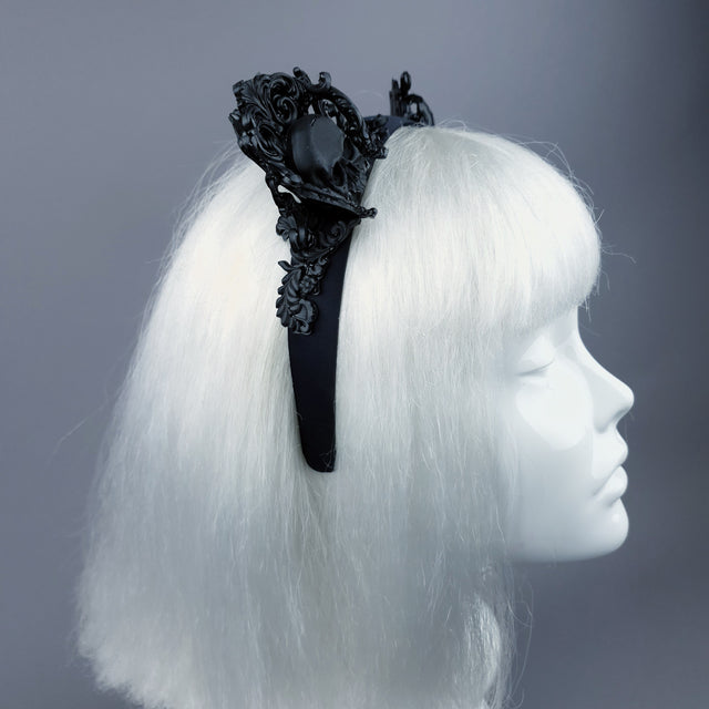 "Oishi" Black Filigree & Skull Cat Ear Headband