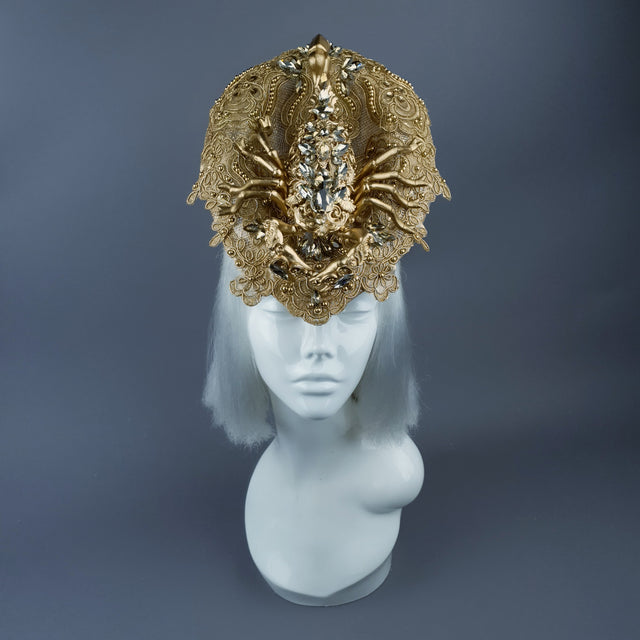 "Selket" Gold Filigree, Jewel Scorpion & Lace Fascinator Hat