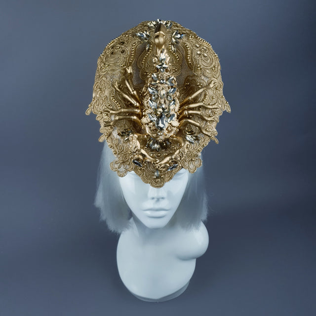 "Selket" Gold Filigree, Jewel Scorpion & Lace Fascinator Hat