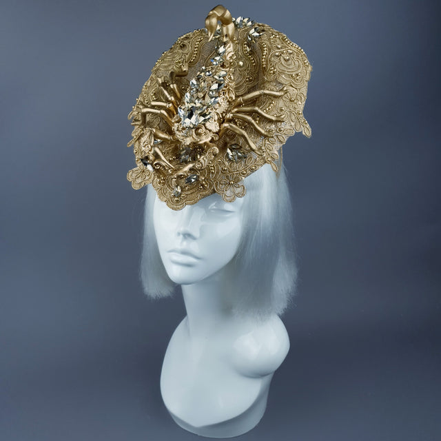 "Selket" Gold Filigree, Jewel Scorpion & Lace Fascinator Hat