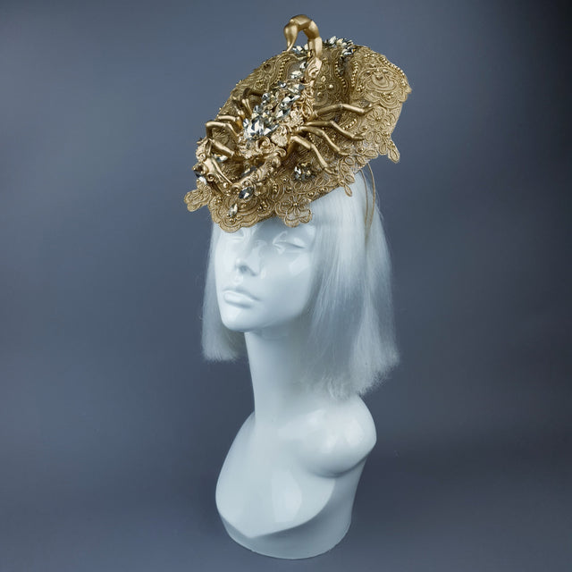 "Selket" Gold Filigree, Jewel Scorpion & Lace Fascinator Hat