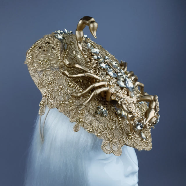 "Selket" Gold Filigree, Jewel Scorpion & Lace Fascinator Hat