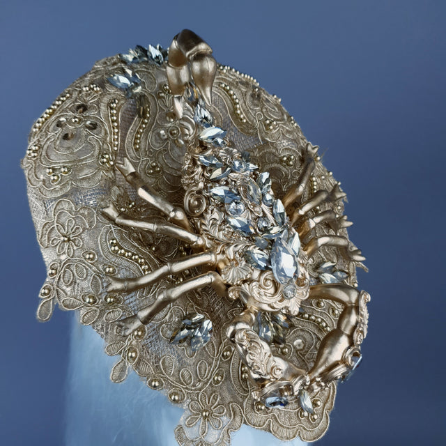"Selket" Gold Filigree, Jewel Scorpion & Lace Fascinator Hat