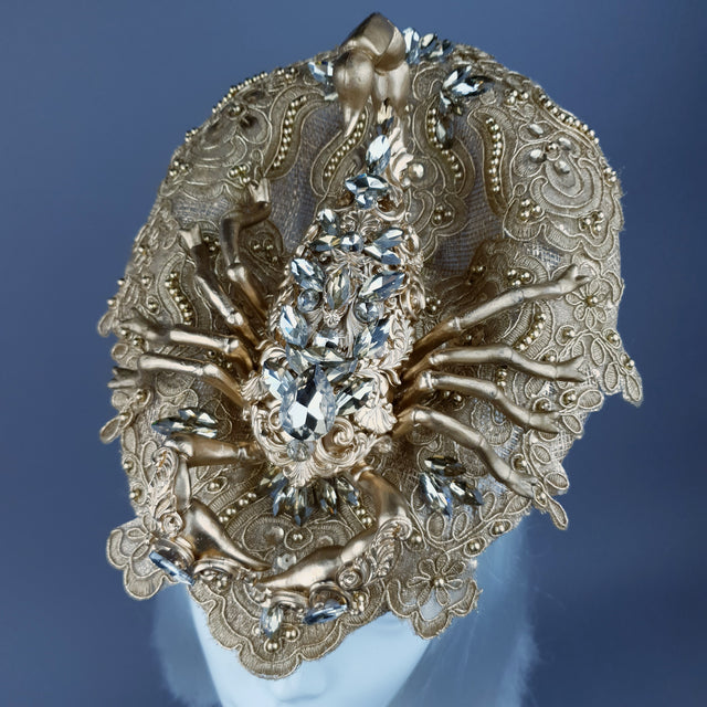 "Selket" Gold Filigree, Jewel Scorpion & Lace Fascinator Hat
