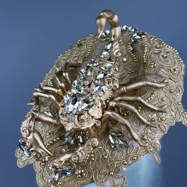 "Selket" Gold Filigree, Jewel Scorpion & Lace Fascinator Hat