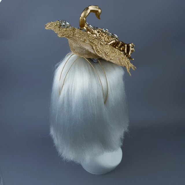 "Selket" Gold Filigree, Jewel Scorpion & Lace Fascinator Hat