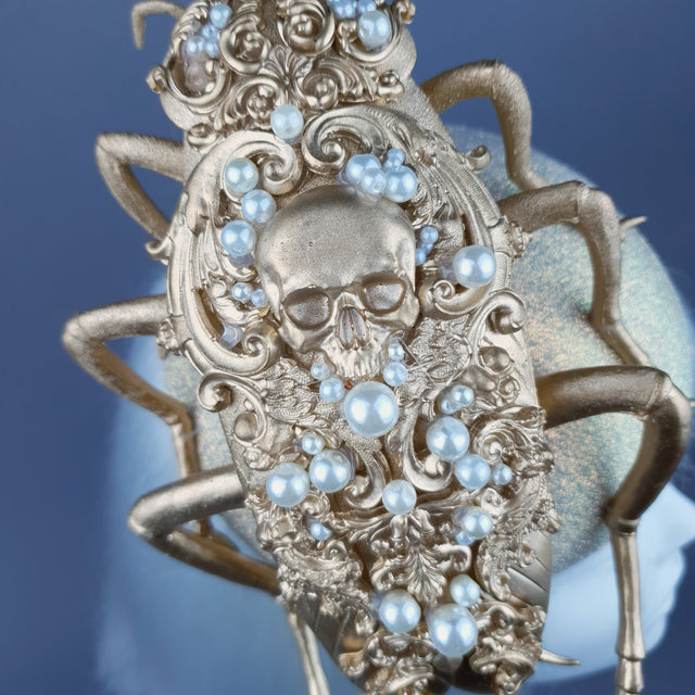 "Coro" Giant Filigree Gold & Pearl Cockroach Fascinator Hat