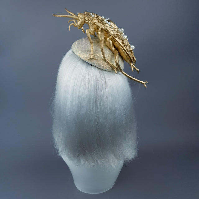 "Coro" Giant Filigree Gold & Pearl Cockroach Fascinator Hat