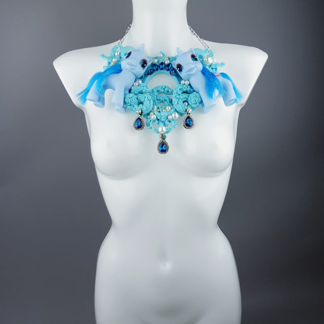 "Diavolo" Pastel Blue Pony & Filigree 666 Neckpiece
