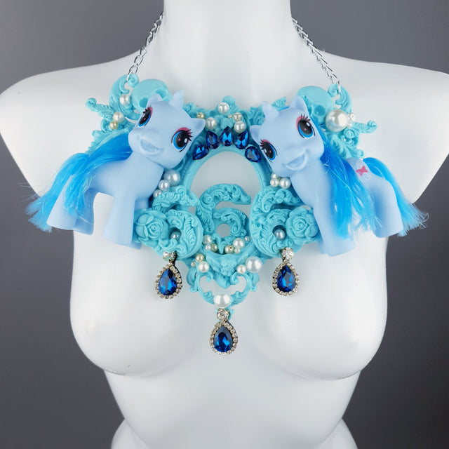 "Diavolo" Pastel Blue Pony & Filigree 666 Neckpiece