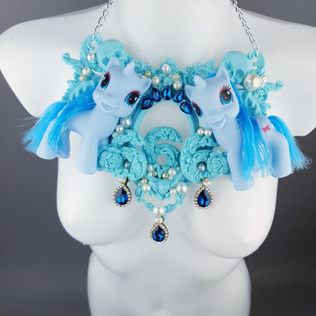 "Diavolo" Pastel Blue Pony & Filigree 666 Neckpiece